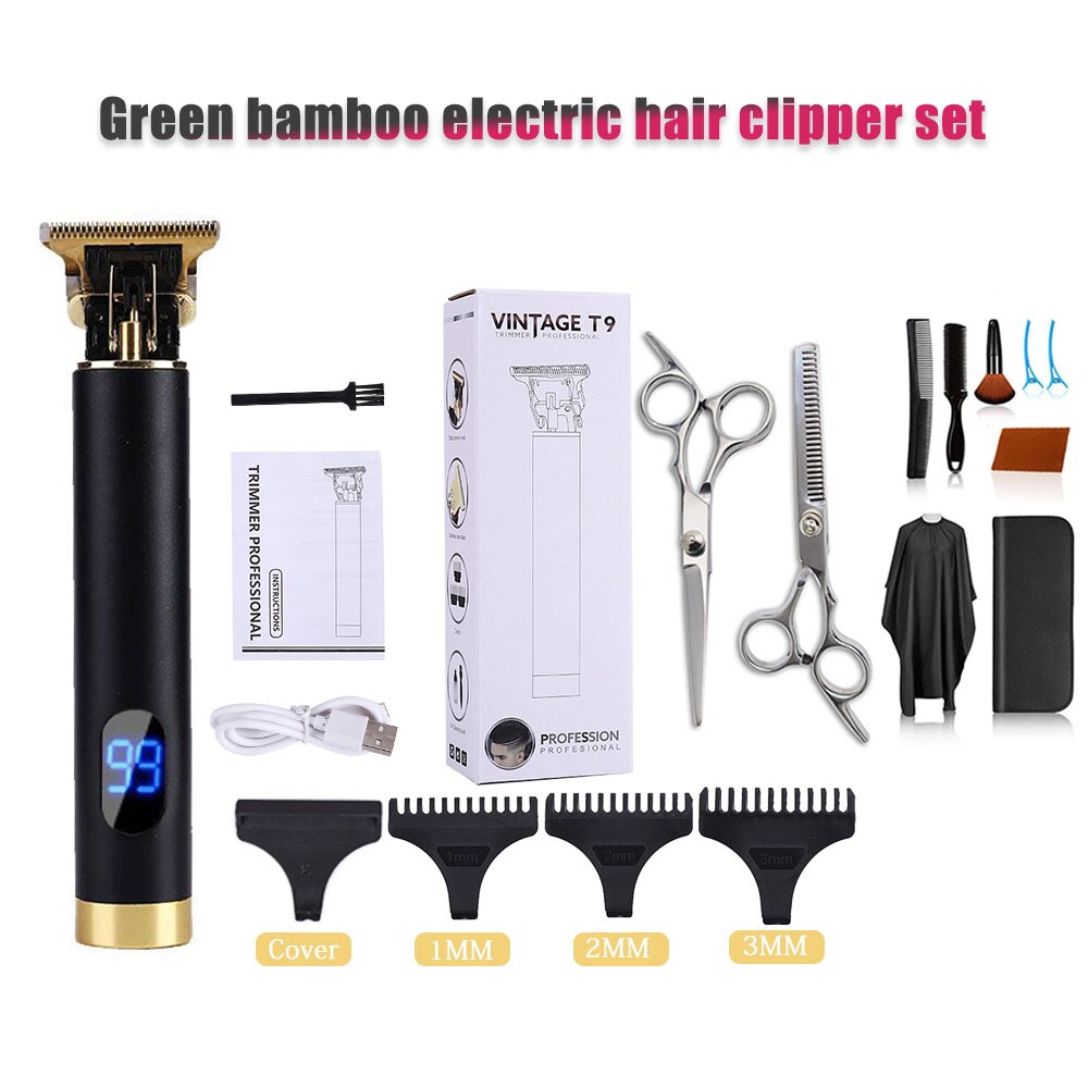 Rechargeable Clipper Hair Mower Trimmer Men CutterShaver Beard Electric Haircut Machine Hairstyle Cutting Portable: Digital-Black-3