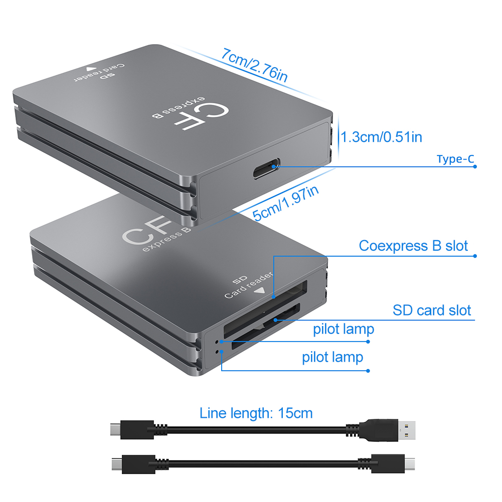 2- in- 1 cfexpress type ab sd-kaartlezer, cfexpress lezeradapter, usb 3.2 10 , dubbele sleuf, ondersteuning voor android/windows/mac os voor spiegelreflexcamera's