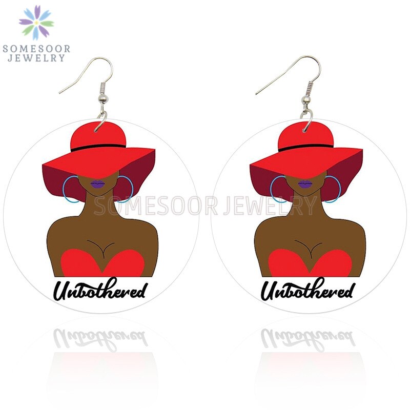 SOMESOOR Natural Black Hair Blessed Woman African Wooden Earrings Strong Educated Queen Afro Sayings Dangle For Women: Both Sides Print 5