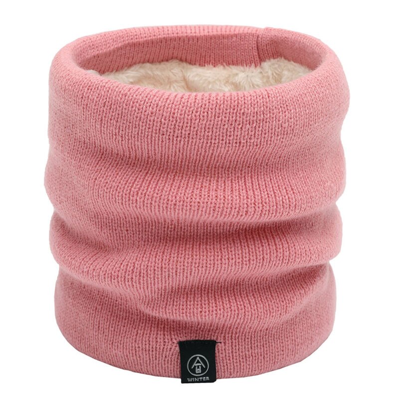 Vinter dubbellager stickad halsvärmare vindtät enfärgad supermjuk wild loop halsduk unisex vinter män kvinnor plysch halsduk krage: Rosa