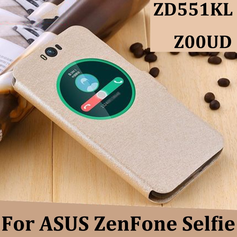 Cubierta de ventana abierta para ASUS ZenFone Selfie Funda de cuero fundas de teléfono piel para ASUS ZD551KL Z00UD flip shell back cubierta