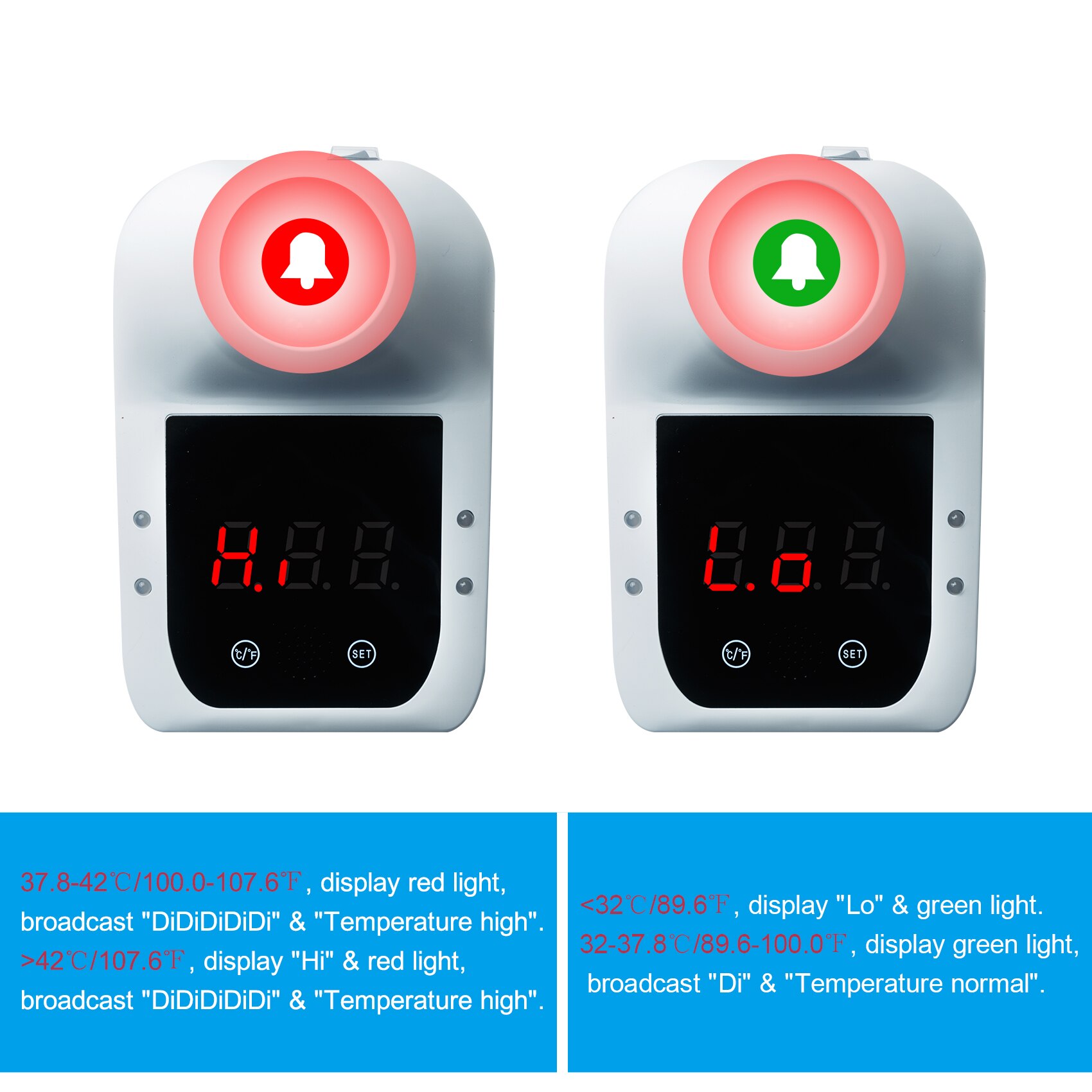 Non-Contact Digitale Infrarood Voorhoofd Thermometer Muur Gemonteerde Self-Service 0.5S Snelle Test Met Alarm Lcd display Voor Body