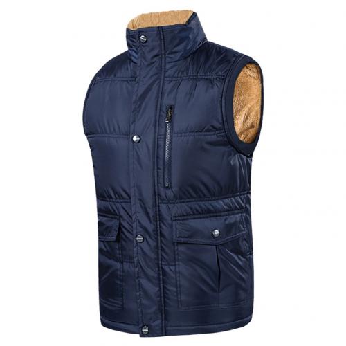 Plus Size Men Boy Winter Stand Color Fleece Lined Zip up Button Warm Waistcoat: Blue / 7XL