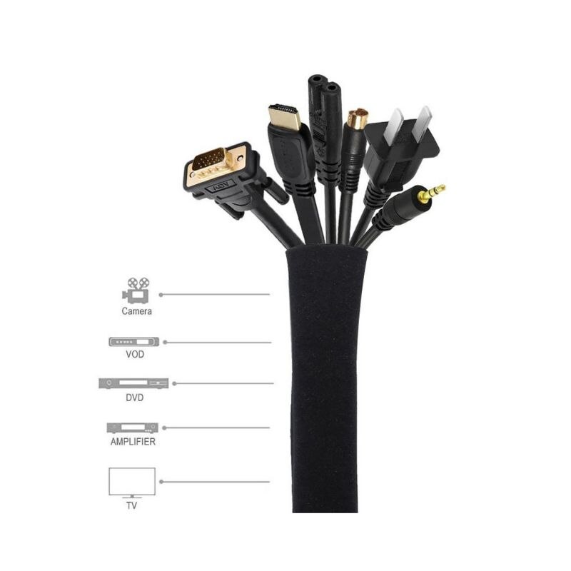 19.5 inch Cable Management Sleeve with Zipper Flexible Wire Cover Wrap Cord Organizer for TV Computer Office Home Entertainment