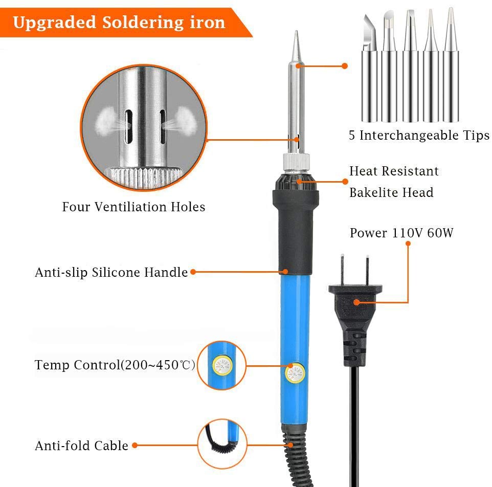 Full Set 60W 110V/220V Electric Soldering Iron Kit with Adjustable Temperature Welding Iron Electronic Repair Tool