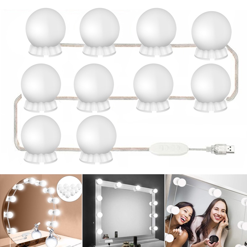 LED Makeup Mirror with led lihgt Vanity mirror Light Bulbs Kit USB Charging Cosmetic Mirrors Bulb Adjustable Brightness lights