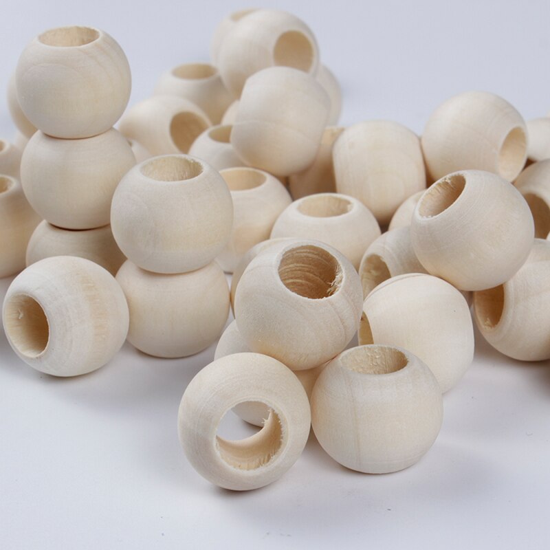 Accessoires de perles 10-40mm, boules amples, perles en bois à grand trou, perles rondes naturelles pour la fabrication de Bracelet collier bijoux