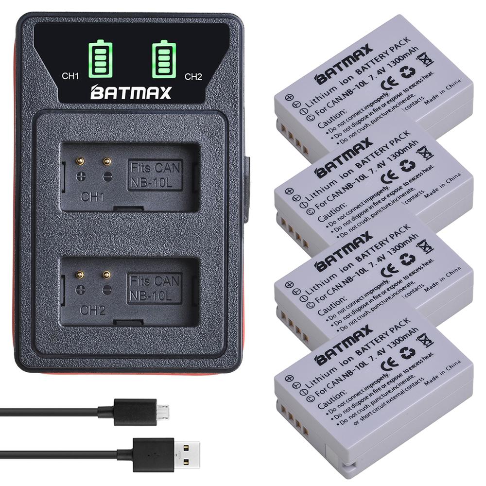 2Pcs NB-10L NB 10L Batteria + LED LCD USB Doppio Caricatore per Canon PowerShot G15 G16 G1X G3X SX40 SX40HS SX50 SX60 HS Telecamere: 4Pcs set