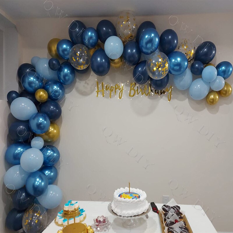 Navy Blue Gold Balloons Garland Kit Gold Confetti Kids Boys Adult Balloon Arch Birthday Baby Shower Wedding Party Decorations