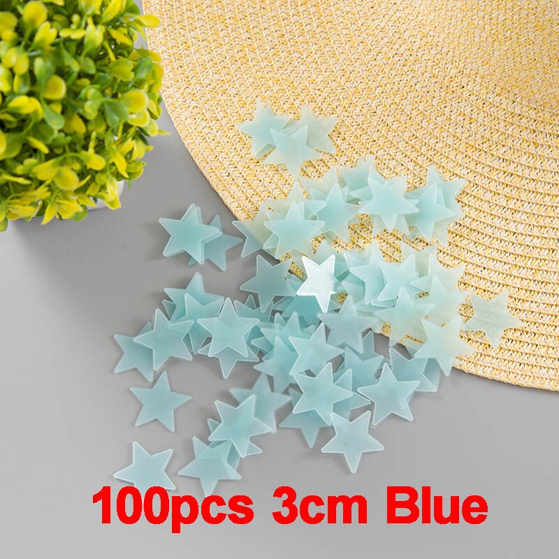 100pcs/Bag 3D Stars Glow In The Dark Stickers Luminous Fluorescent Stickers Toys For Children Party Room Bedroom Ceiling Decor: Blue