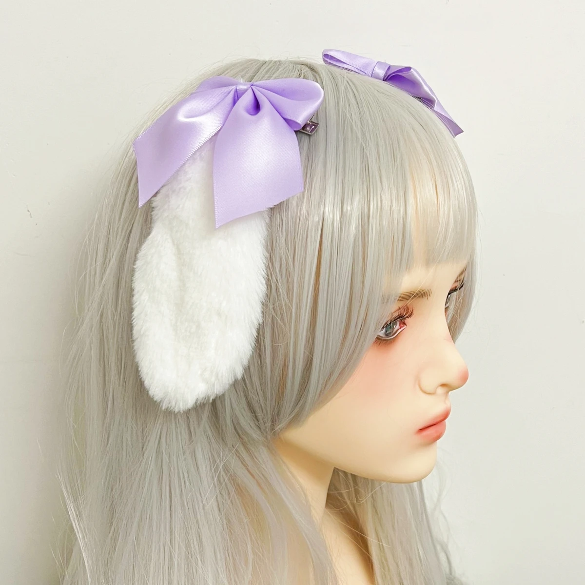 Lolita Cosplay Rabbit Bunny Plush Lop Ears Kawaii Women Girls Hair Clip Cute Hairpin Ribbon Bowknot Hair Accessories: DEEP BLUE