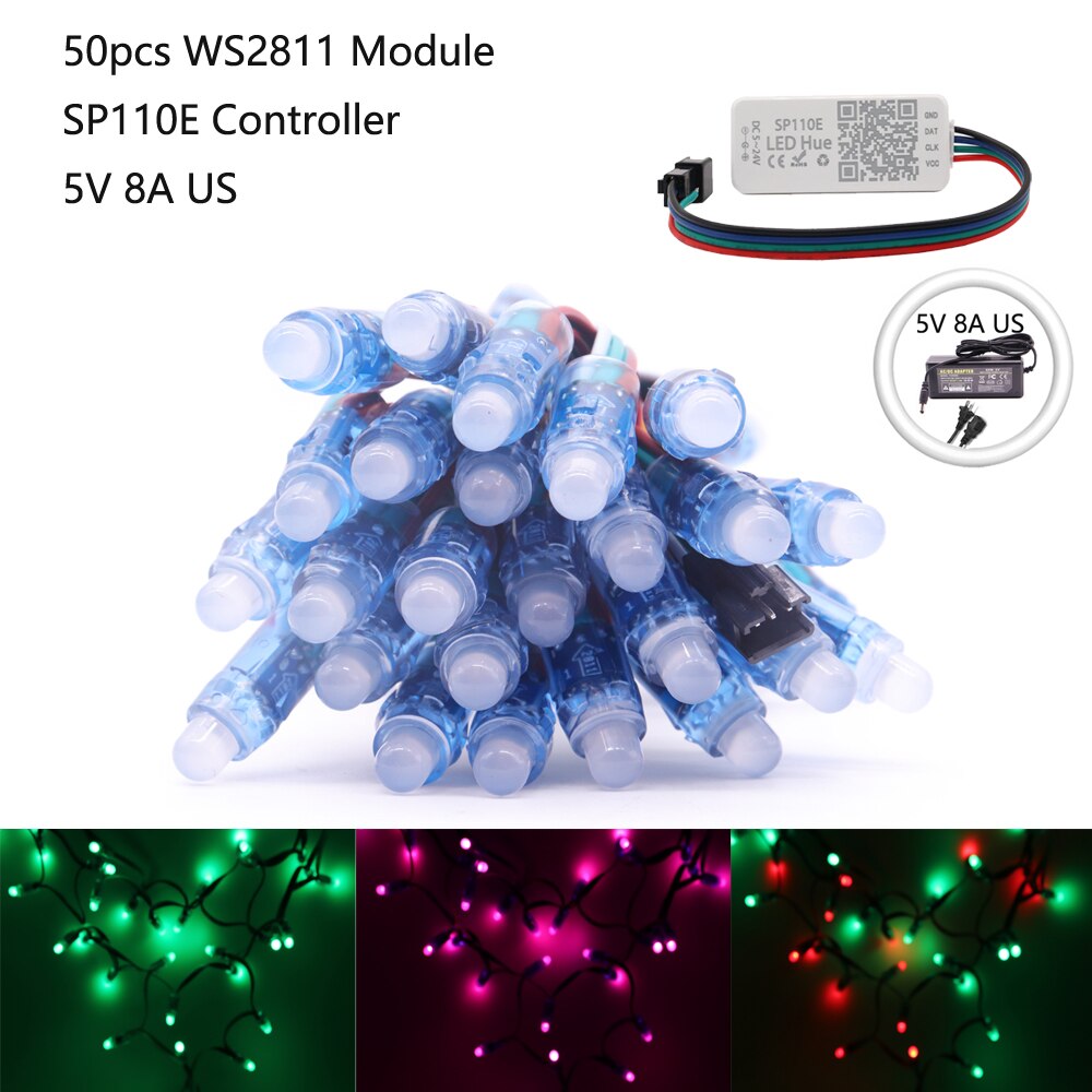 WS2811 Led Module Pixels String Lights Rgb Digitale Met SP110E Controller 5V 8A Voeding Volledige Kleur Led Licht strip Kit DC5V: WS2811 Kit2