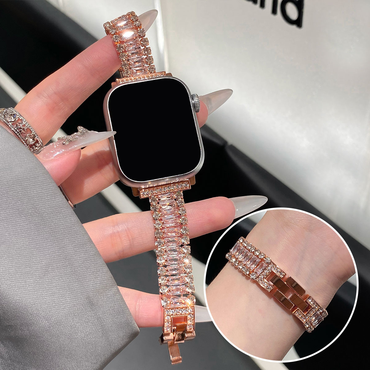 Dreireihiges Volldiamantarmband für Apfel Uhr 49 mm Ultra 38–45 mm 987-1 SE. Stilvoll für Iwatch-Modelle, hoch-Ende-alle-in-eins-Armbinde