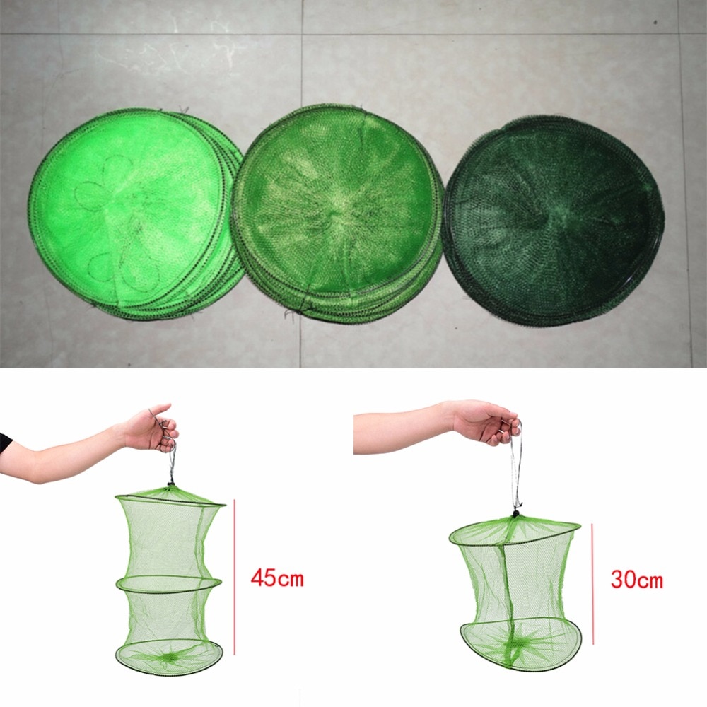 30/45cm Nylon cangrejo Crawdad Camarón Minnow cebo Trap Cast Fish Net pesca tren de aterrizaje plegable marco de Metal malla
