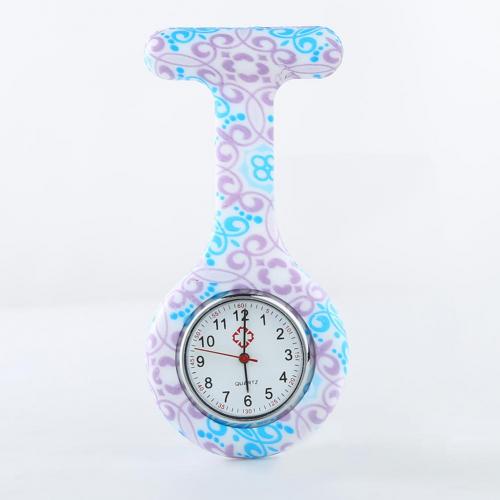 Reloj de enfermera con esfera redonda, reloj con números arábigos, de silicona, galvanoplastia, , broche de enfermera para Hospital: 4