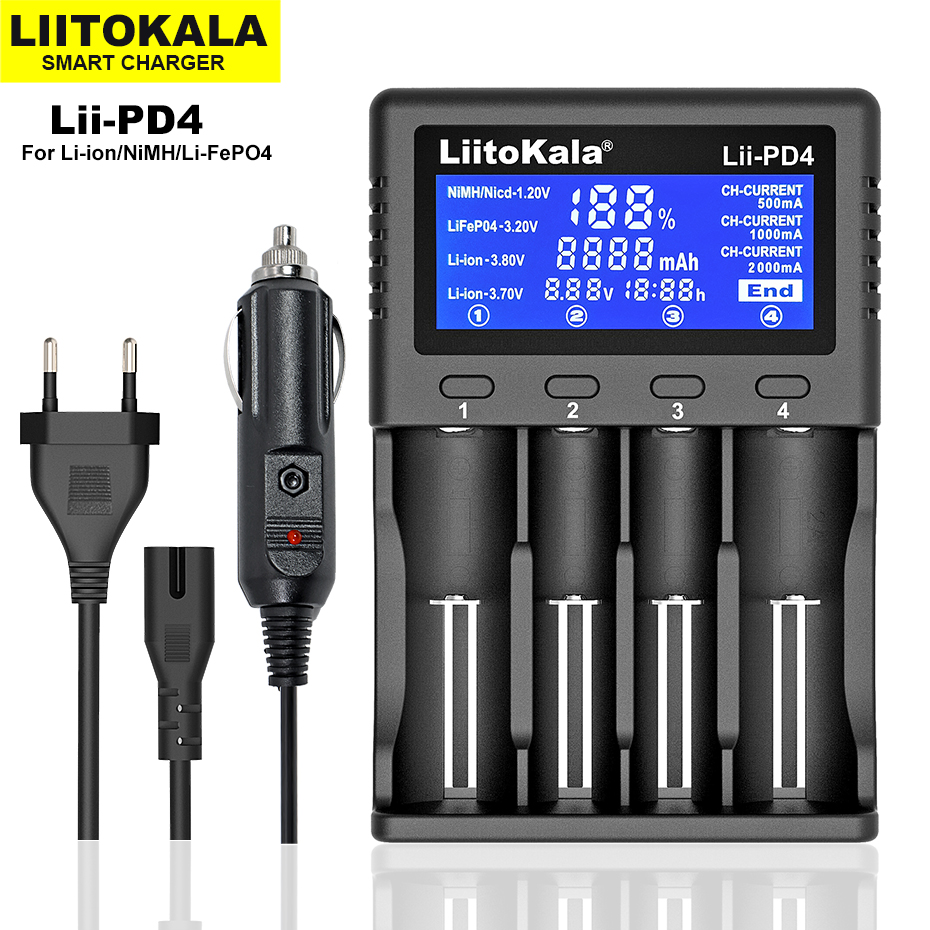 Liitokala Lii-M4S Lii-500 Lii-PD4 Lii-500S LCD 3.7V 18650 18350 18500 21700 20700 14500 26650 AA NiMH Lithium-Battery Charger: green