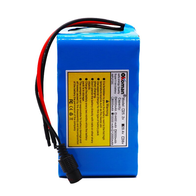 100% High capacity 24V 10Ah 18650 Battery li-ion battery pack 29.4v 10000mah Electric bicycle moped /Li-ion battery PACK BMS