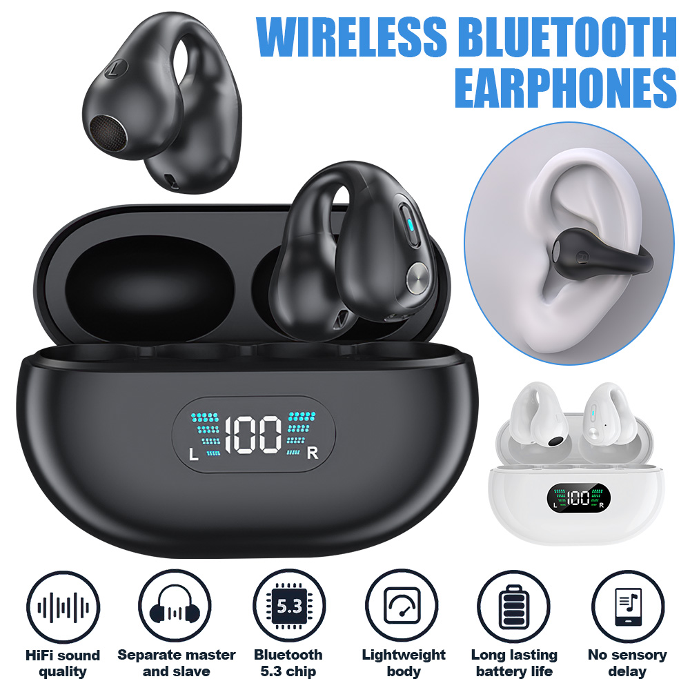 Bluetooth Bone Conduction Earphones Clip Ear Wireless Sport Headset Noise Reduction Earbuds HD Call HIFI Music Headphones