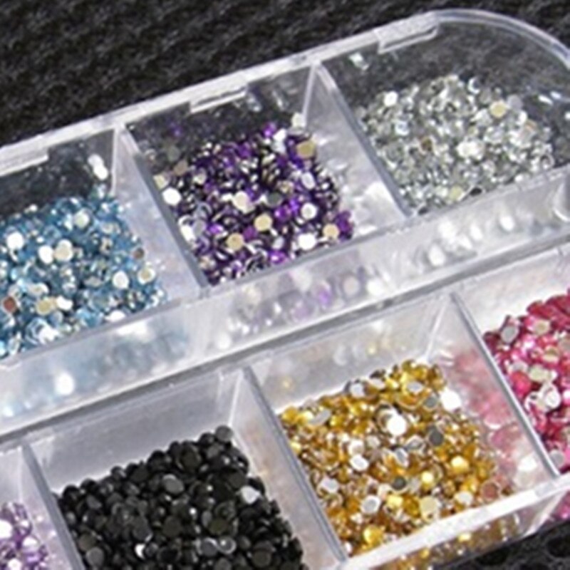 Joylive 3000Pcs 2Mm Ronde Kleurrijke Glitters Met Hard Case Diy Nail Art Decorations Rhinestones Nail Decoratie