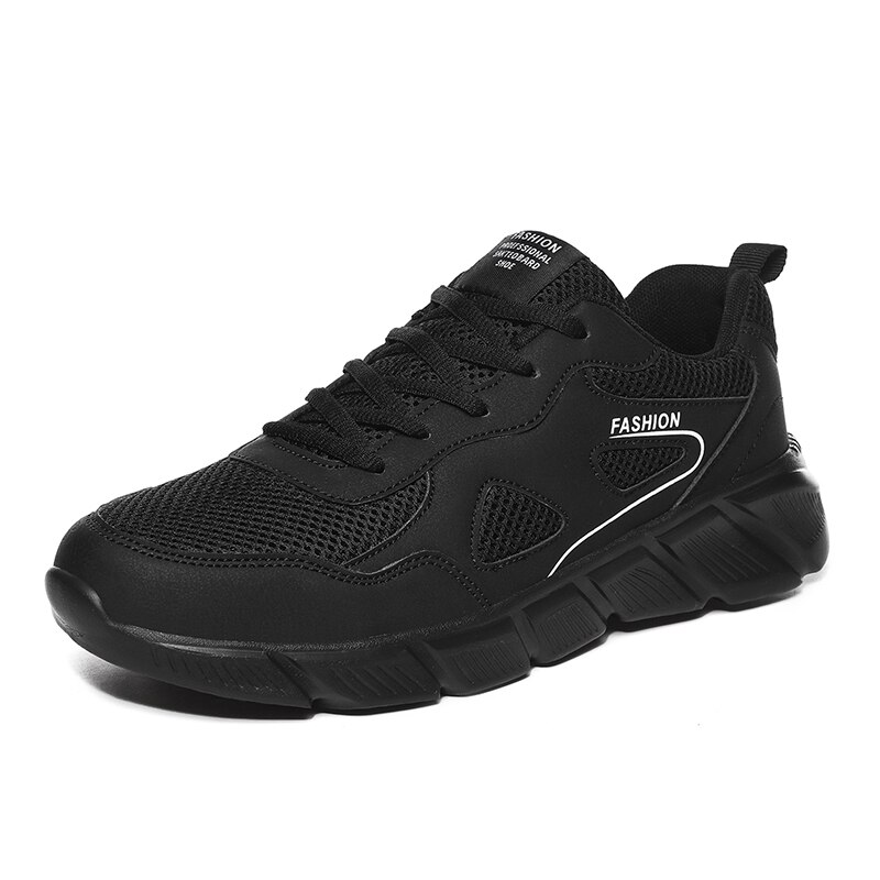 Herre sneakers åndbare herre løbesko stof let skridsikker behagelig udendørs gåsko fodtøj efterår: Hel sort / 42