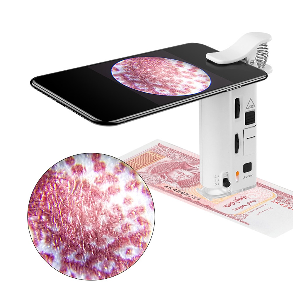 60-100X Cold-warm Light LED Cell Phone Microscope Universal Clip-type Microscope Magnifier With LED Lamp Magnifiers Loupe