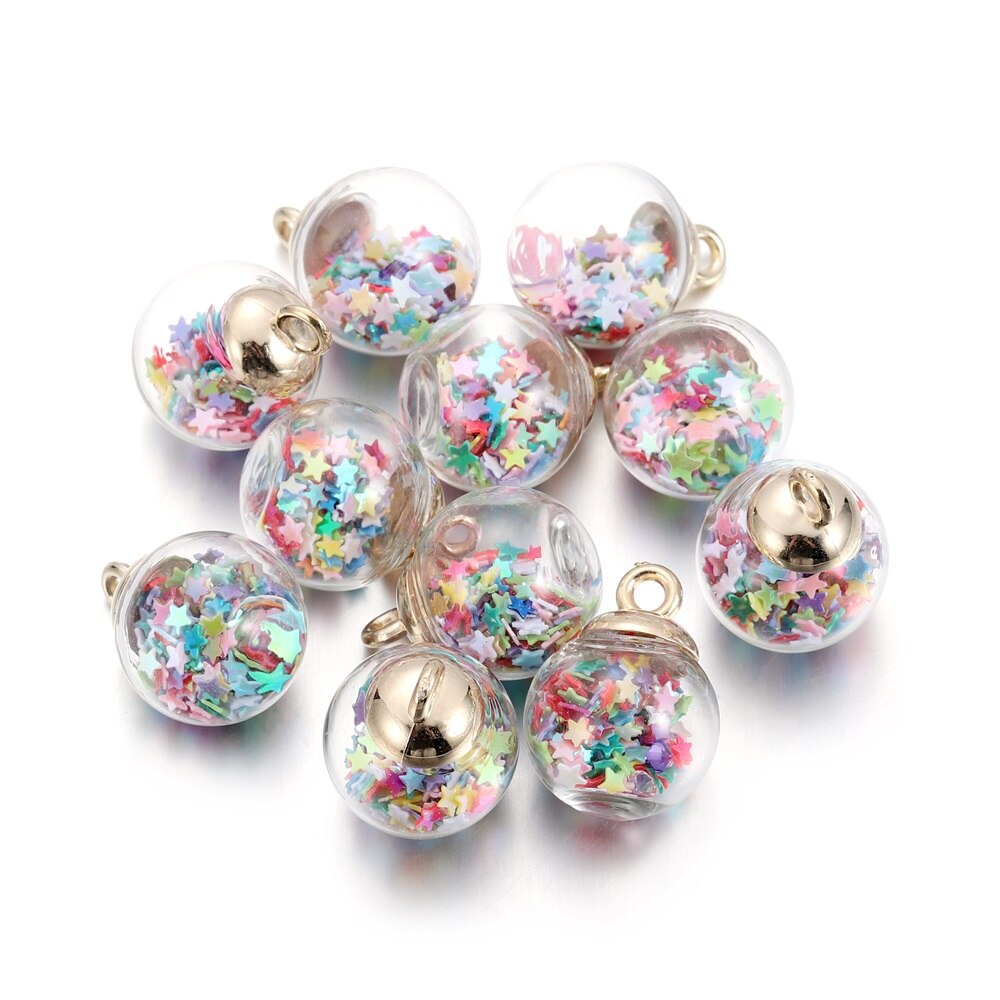 10 Uds. De cuentas de estrella de bola transparente de cristal de 16mm, dijes de lentejuelas, colgante para pulsera, collar, accesorios para hacer joyería DIY: Rojo