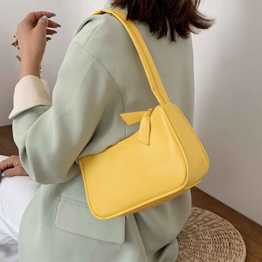 Frauen retro Handtasche PU Leder Jahrgang Subaxillary Damen Schulter Lässig Kleine Mini oben Griff Tasche Unterarm: Gelb