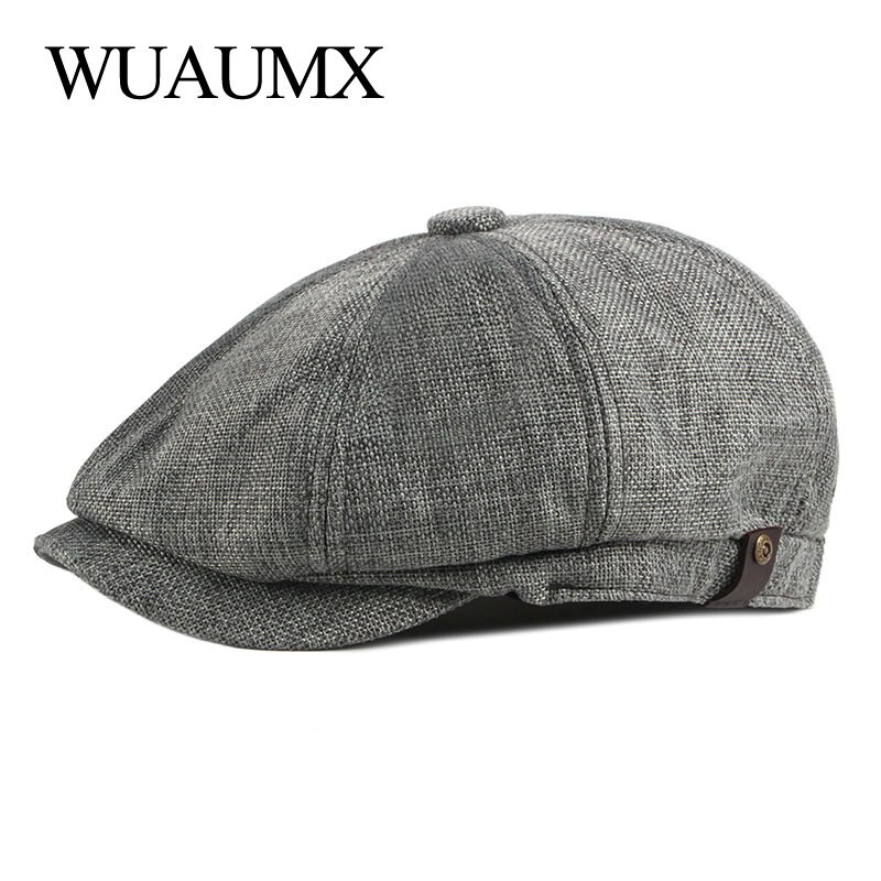 Wuaumx Newsboy Cap Men Spring Summer Octagonal Hat For Male British Herringbone Flat Caps Retro Eight blade Hats Breathable