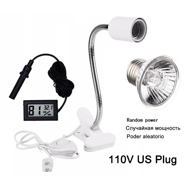 Bombilla con Clip de calefacción para el ambiente de mascotas, lámpara de luz solar UVA + UVB para reptiles, tortugas, lagarto, camaleón, serpiente, reptil: white 110V US plug