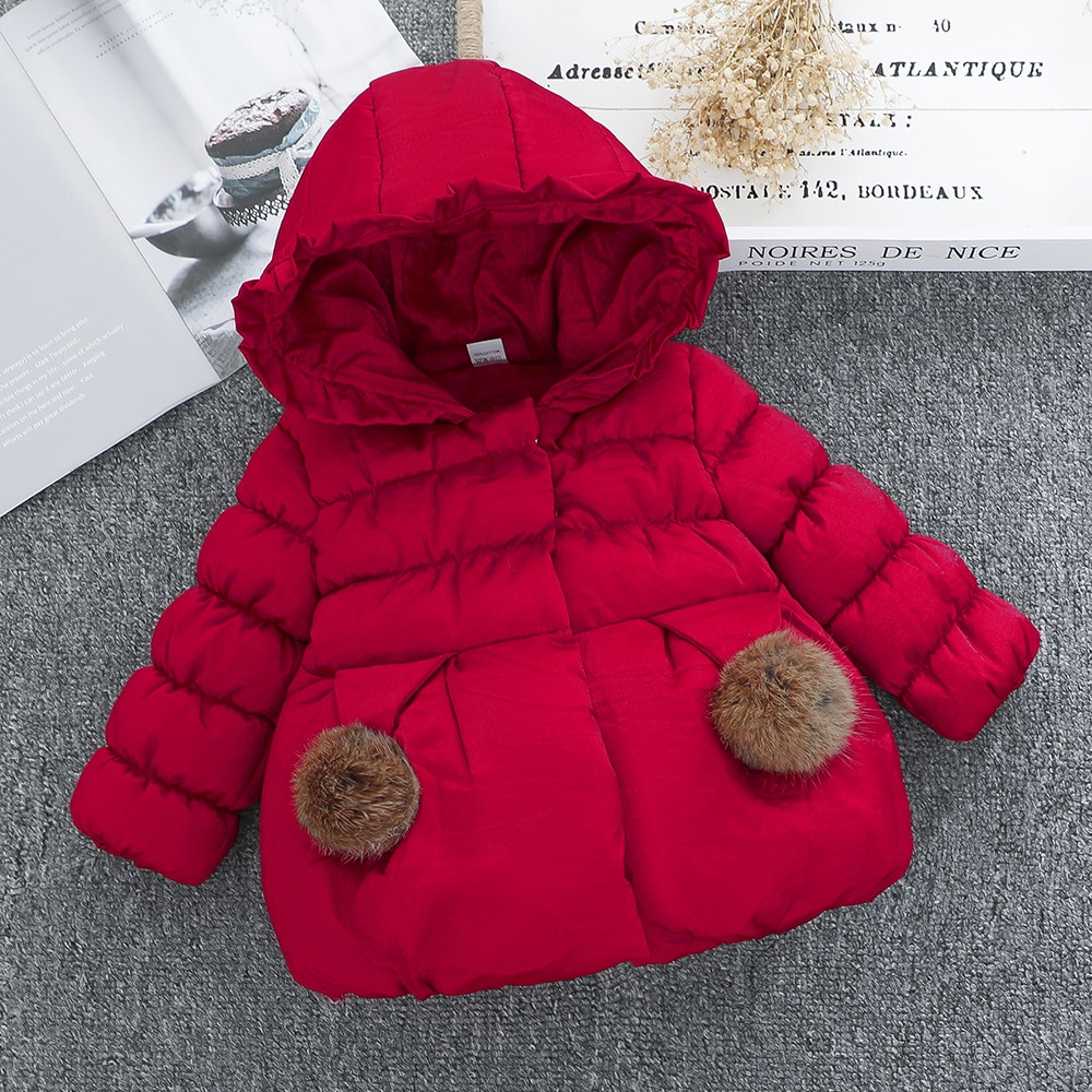 Varm vinter børn baby piger frakke spædbørn børn bomuld-ned flæse hætteklædt tykkere prinsesse parkaer outwear casacos  s11583