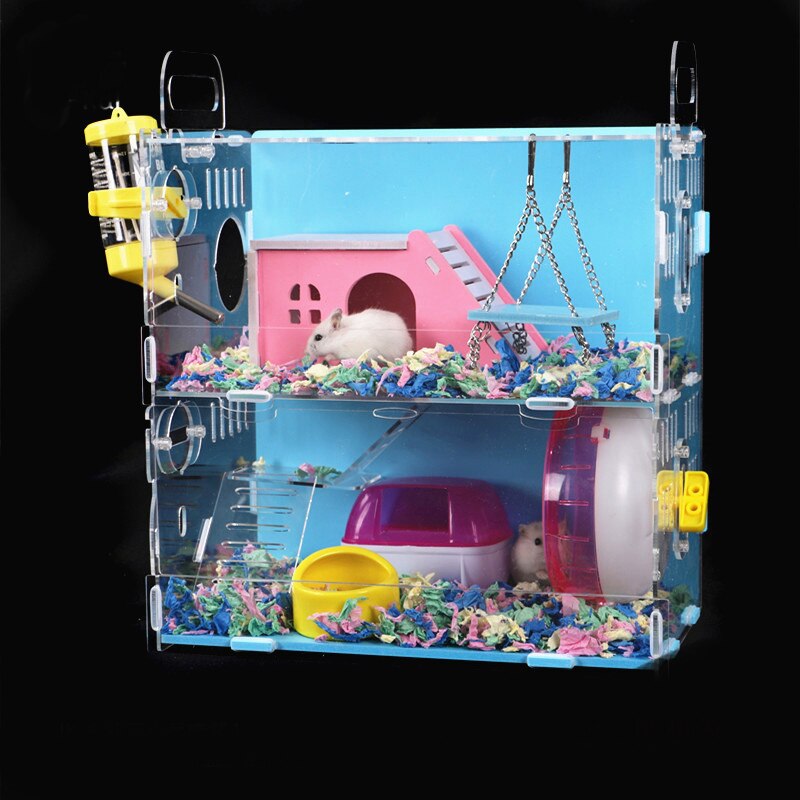 Grote Maat Hamster Huis Acryl Transparant Hamsterkooi Wielen Kleine Huisdier Villa Cavia Kooi Speelgoed Nest Accessoire 30x20x30CM