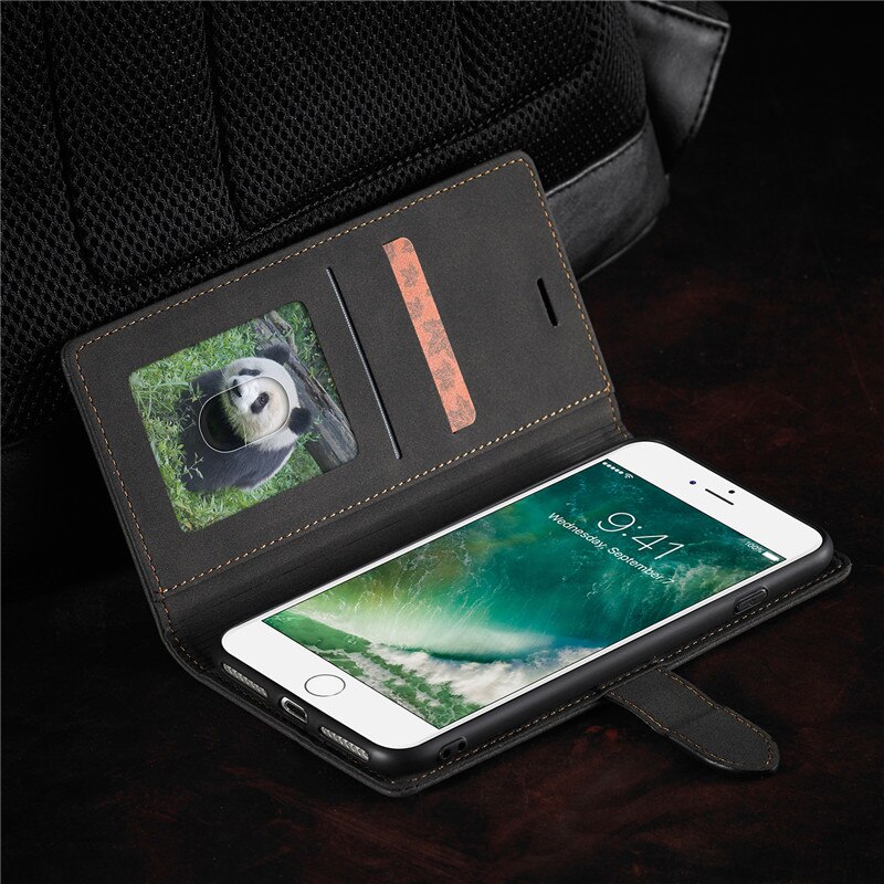 til iphone 8 -deksel snu årgang telefondeksel på iphone 8 Plus-deksel magnetisk lærveske til iphone 8 8 Plus-deksel coque funda