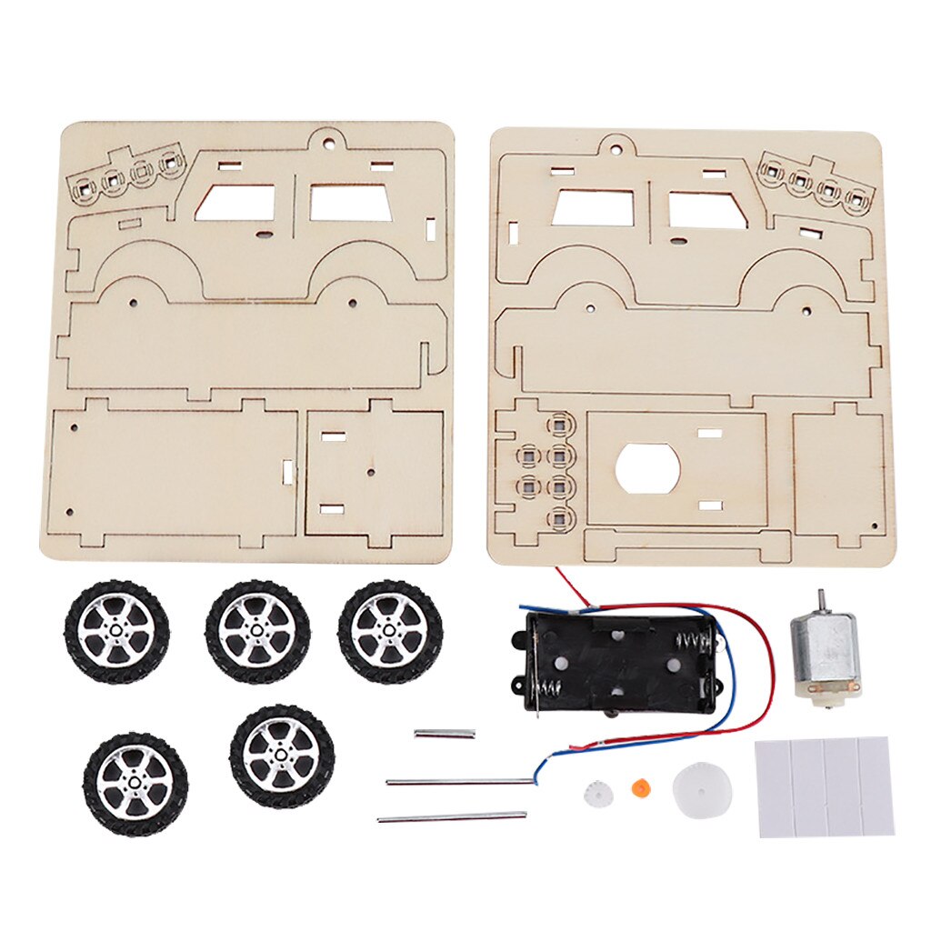 Compuda Kids Diy Houten Elektrische Auto Kit Experiment Onderwijs Kid Puzzel Model Speelgoed Speelgoed Voor Kinderen