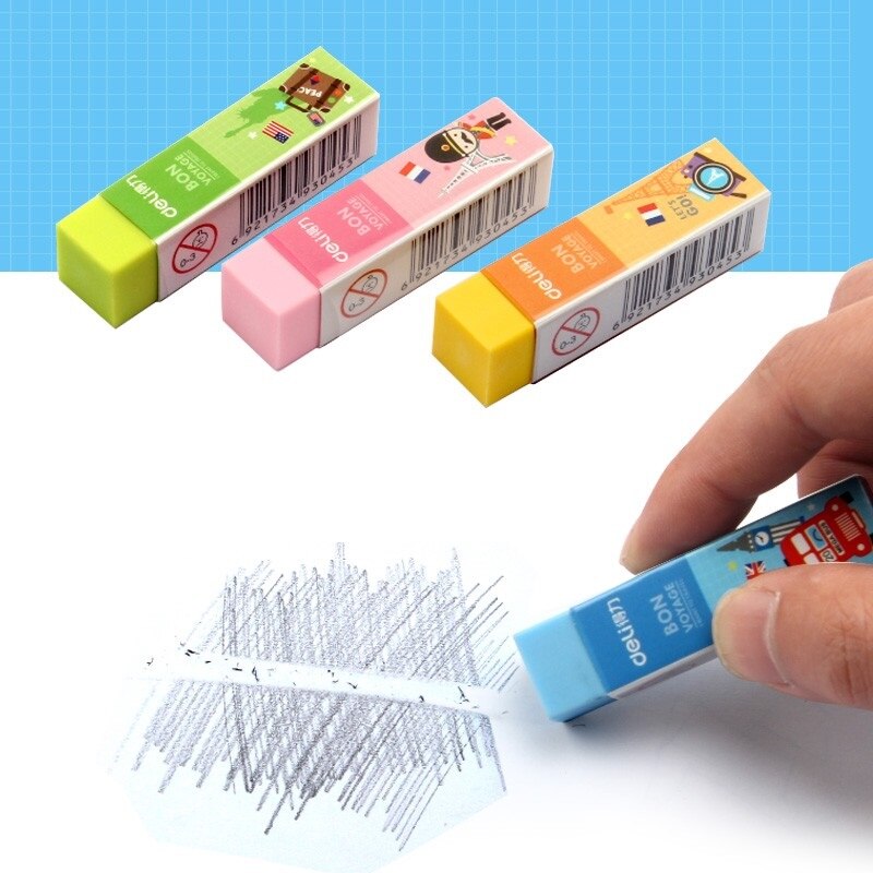 1 Pack 36Pcs Candy Colors Eraser Soft PVC 4B Pencil Erasers For School Office Small Size 60x15x15mm Clear Good to Use Deli 3045