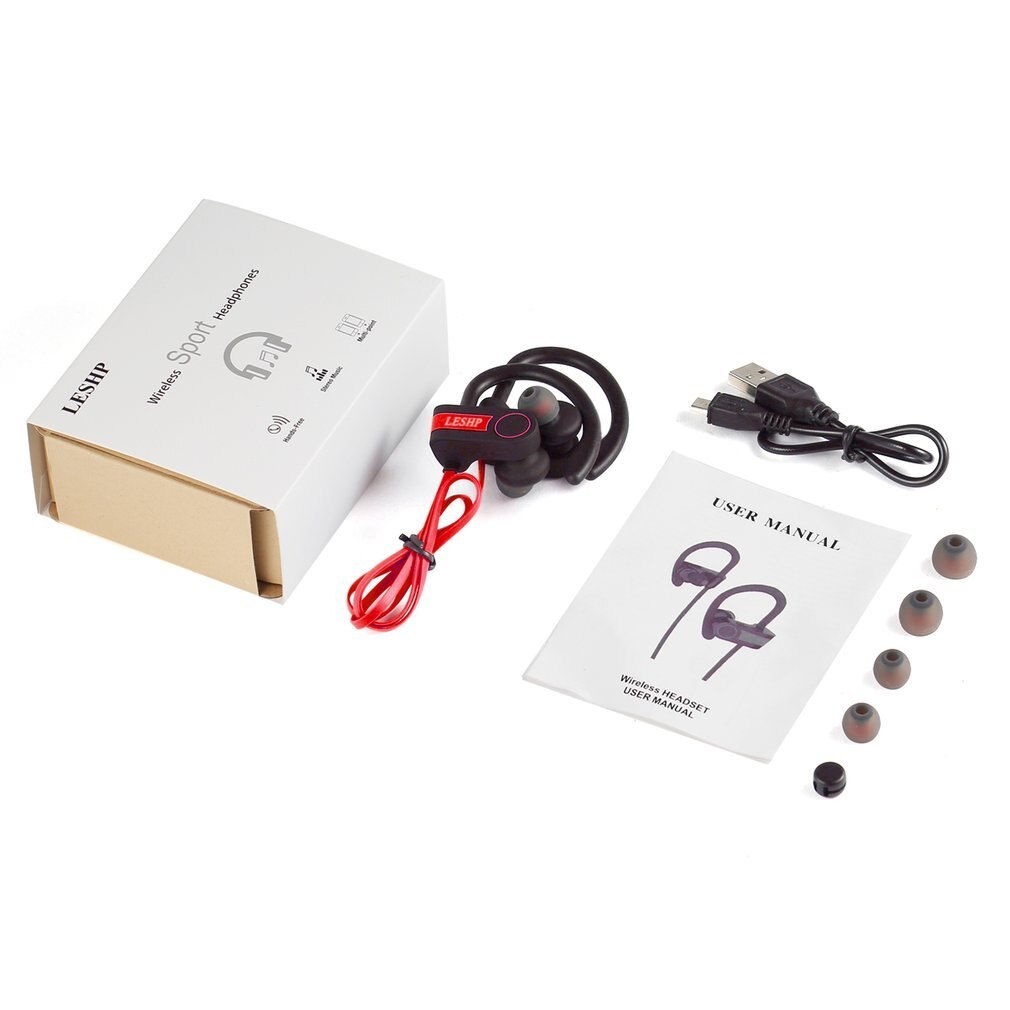 Anti-sweat Bluetooth Earphone Sport Stereo Music Wireless Earbud Hands-free Headset for Running Gym In-ear LESHP Dynamic