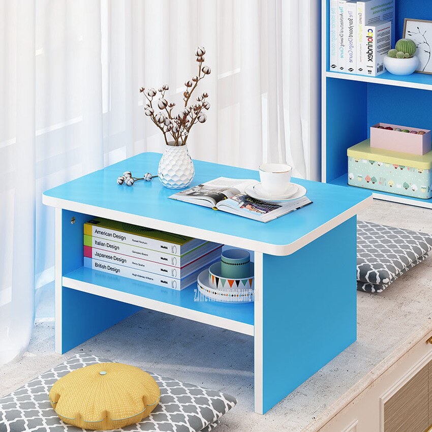 Eenvoudige Kleine Thee Tafel Japanse Stijl Moderne 2 Layer Drijvende Venster Salontafel Rechthoek Woonkamer Floor Lage Tafel: blue