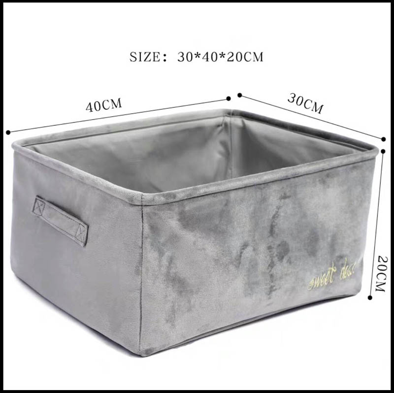 Velvet Storage Box Nordic Style Desktop Cosmetics Storage Basket Snack Book Sundries Storage Basket Organizer: Grey-l