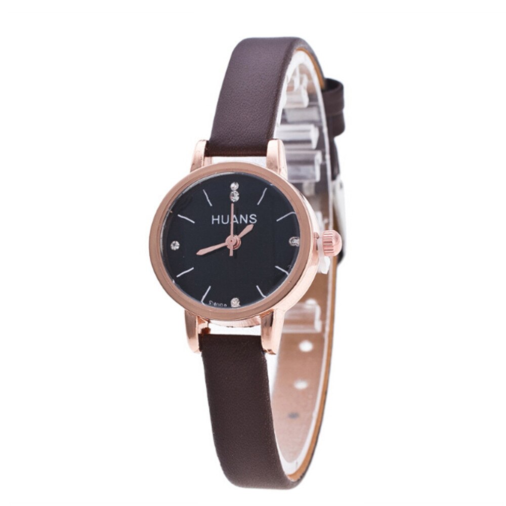 Trend Eenvoudige All-Wedstrijd Dames Horloge Legering Gesp Lederen Quartz Horloges Womens Kleine Verse Stijl Polshorloge Horloges Vrouwen: Brown 2