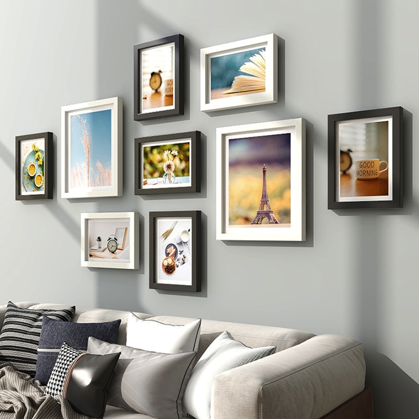 9 Stks/set Natuurlijke Hout Fotolijsten Muur Decor Fotolijst Voor Muur Opknoping Klassieke Houten Frame Voor Woonkamer Decoratie