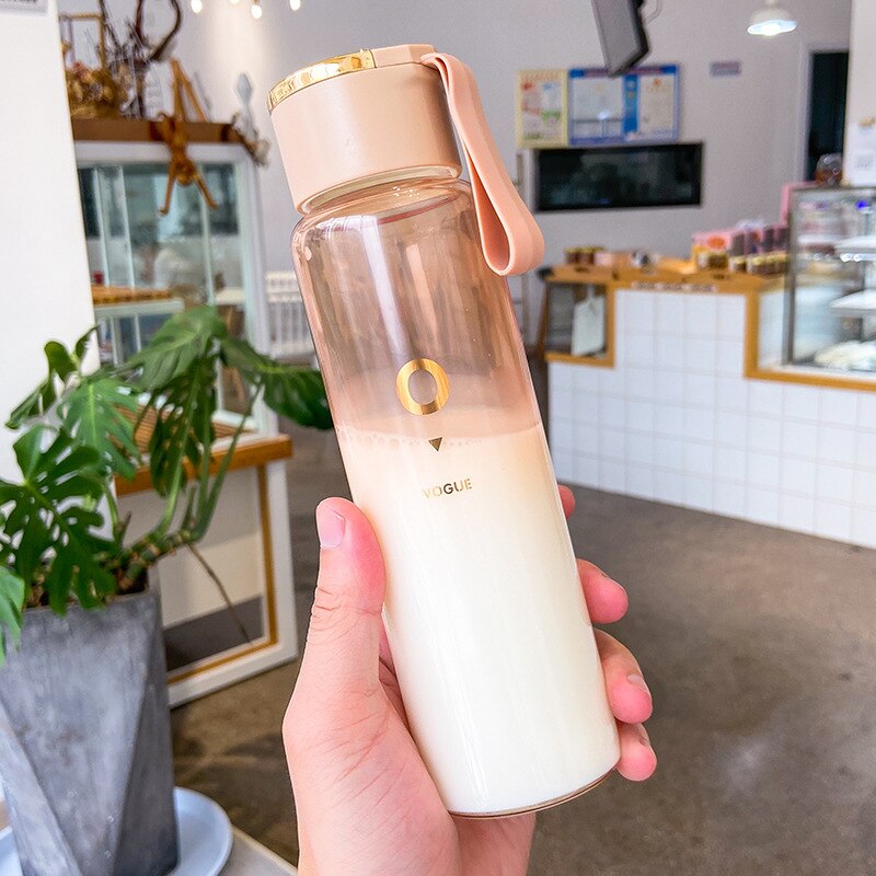 Gym vattenflaska återanvändbar flaska bärbart glas läckagesäkra vattenflaskor juice koppar glasflaskor med lock dricksglas: Rosa