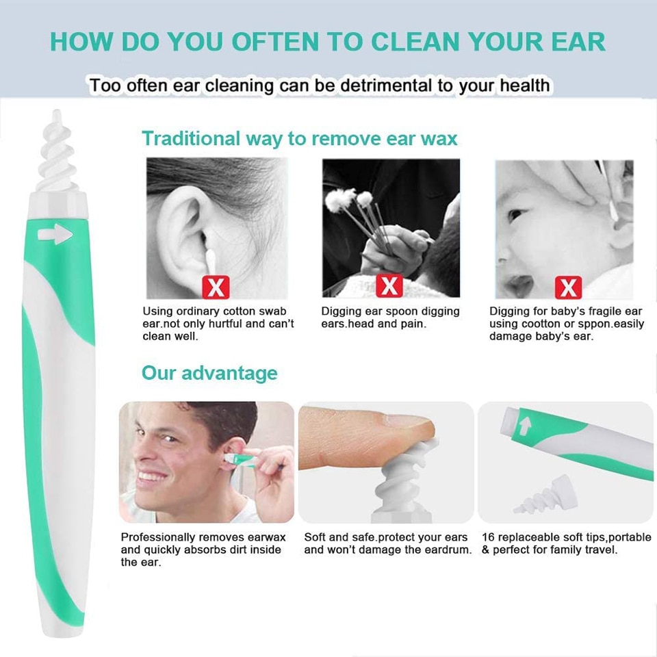 Ear Wax Remover Vacuum Cleaner Kit 16 Tips Spiral Smart Ear Care Clean Earpick Easy EarWax Remover Health Ears Cleaner Tool