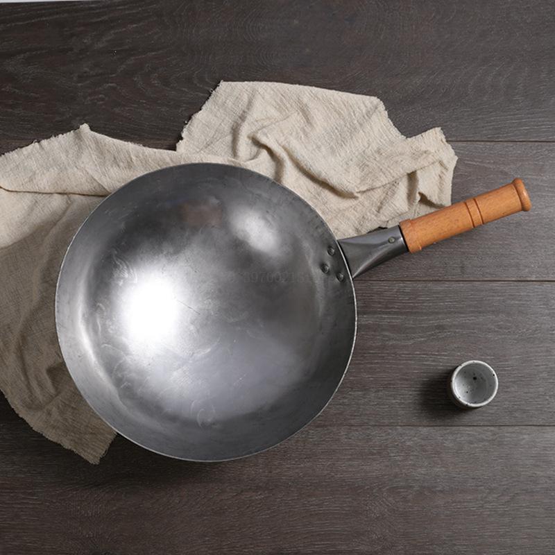 Kinesisk jern wok traditionel håndlavet jern wok non-stick pande ikke-belægning gaskomfur køkkengrej