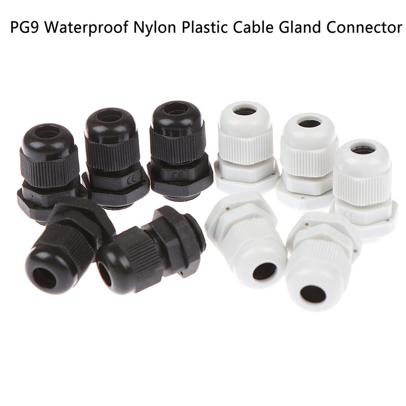 5Pcs Jetting PG9 Wit Zwart Waterdicht Nylon Plastic Cable Gland Connector Voor 4-8Mm Draad kabel