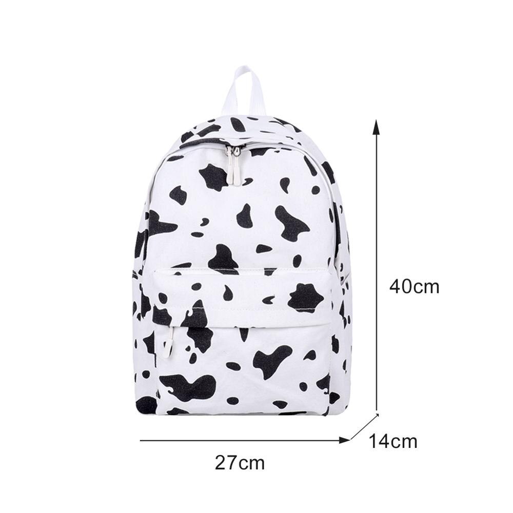 Women Canvas Backpack Cow Milk Print Students Girls Daily Shoulder School Bag Outdoor Shopping Accessaries Supplies