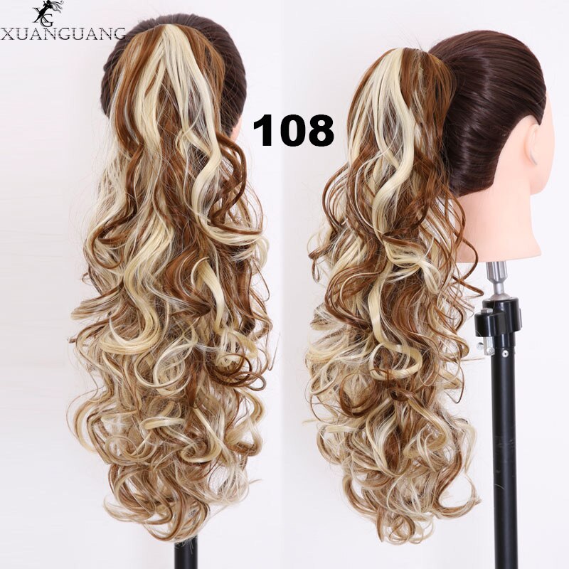 XUANGUANG Curly Hair Ponytail Hair Extension Brown Blonde Heat Resistant Artificial Ponytail: 108