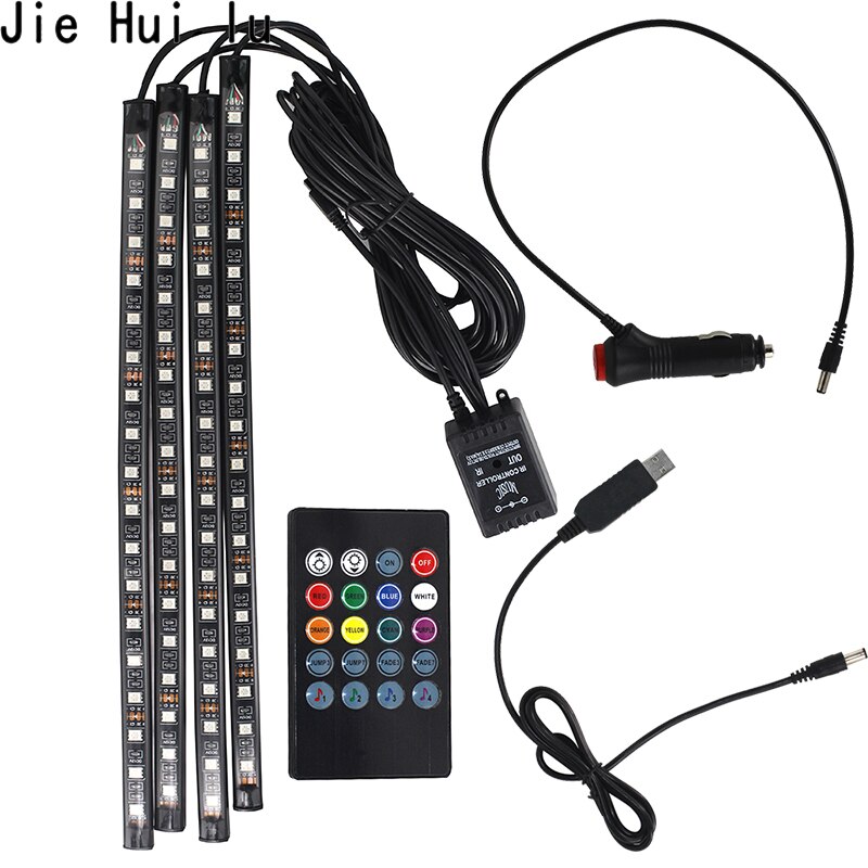 Auto Rgb Led Strip 5050 Smd Neon Strip Interieur Decoratieve Sfeer Strip Auto Rgb Pathway Floor Light Vioce Afstandsbediening 12V