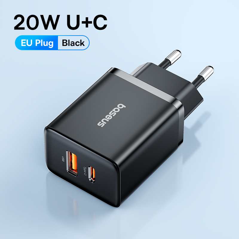 Baseus 20W USB Charger Dual Charging Port Support Type C PD Fast Charging Phone Charger For iPhone 15 14 13 12 Pro Max 11 8 Plus: IL