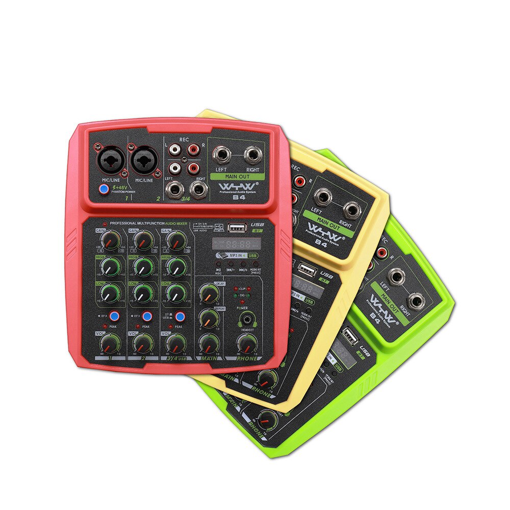 4 Channels Sound Mixer Audio interface Studio Recording Sound Card Mixing Console Microphone 48V Phantom Power