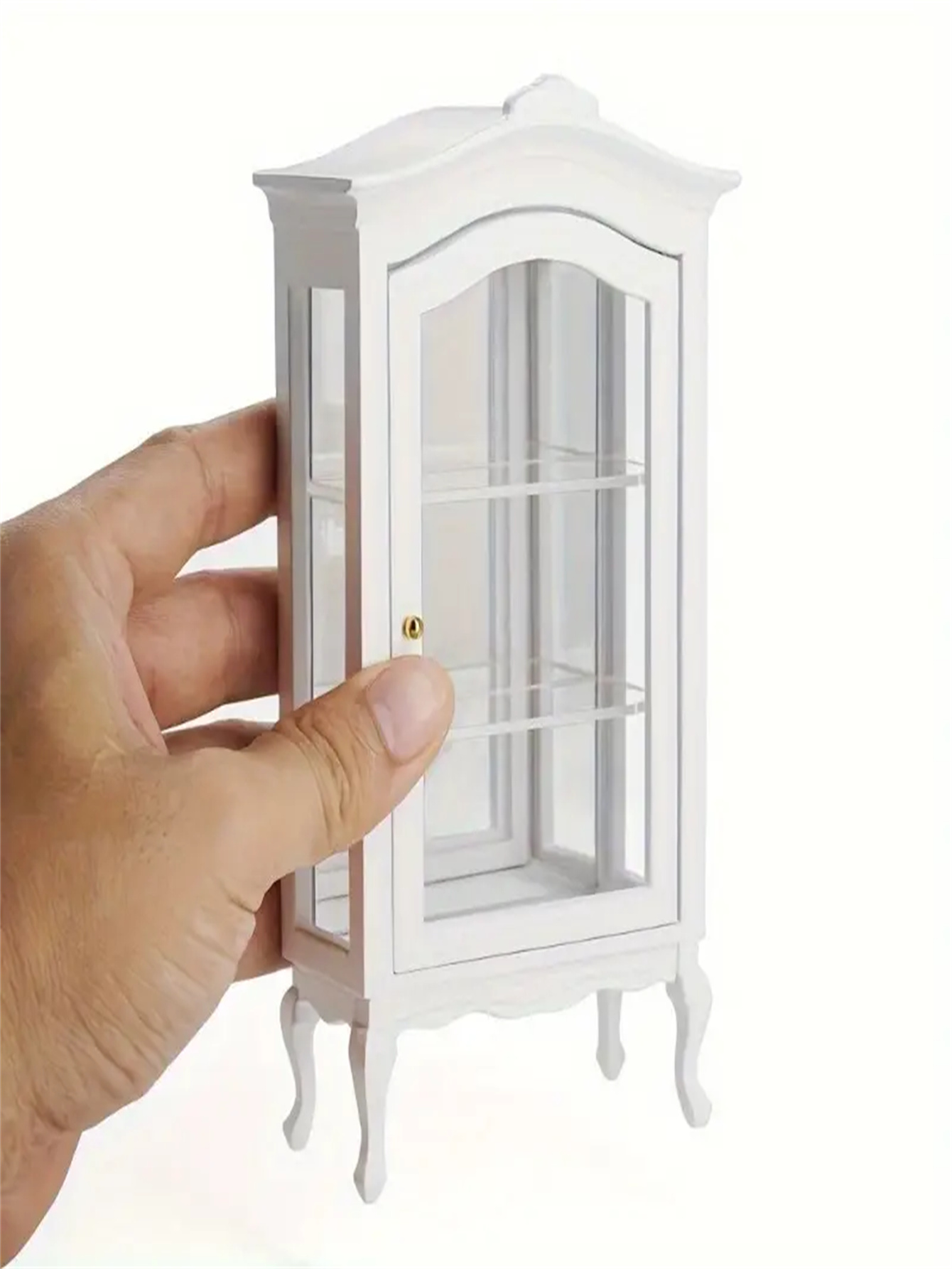 mini vetrina in legno bianco con rapporto 1:12 con anta in vetro trasparente - Vetrina da collezione elegante per la decorazione domestica, scena modello e stoccaggio, accessori per scena modello | design classico di armadietti | Complesso De