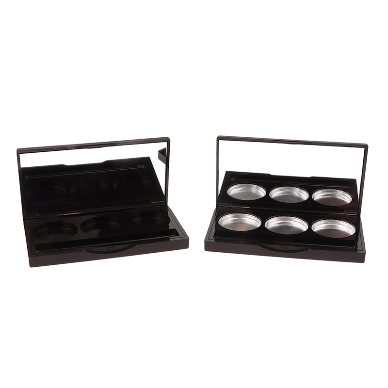 Quadratische leere Lidschatten-Palette mit 3 Fächern und festem Aufkleber und Aluminiumplatte, Kunststoff-Kosmetikbehälter, transparenter Make-up-Koffer